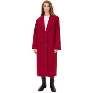 Women's Burgundy Olsen Coat Imported Notched Lapels Winter Warm Lined Overcoat
